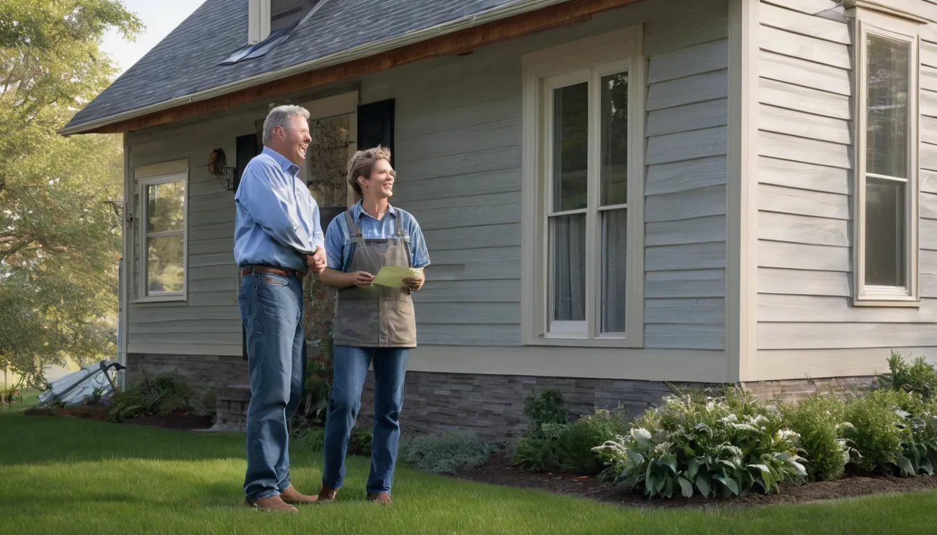 Friendly homeowner and a local siding provider looking at a house wall together in Boston